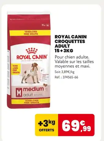 Animalis Royal Canin Croquettes Adult 15+3kg offre