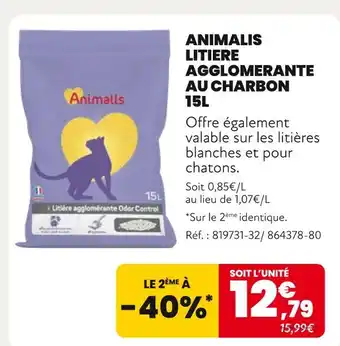 Animalis ANIMALIS Litière agglomérante au charbon 15L offre