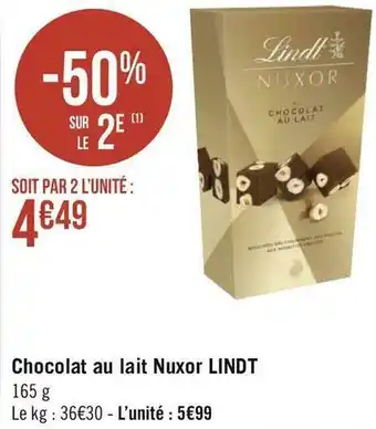 Lindt chocolat au lait nuxor