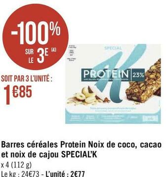 Géant Casino Special’k barres céréales protein noix de coco, cacao et noix de cajou offre