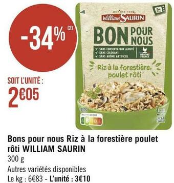 Géant Casino William saurin bons pour nous riz à la forestière poulet rôti offre
