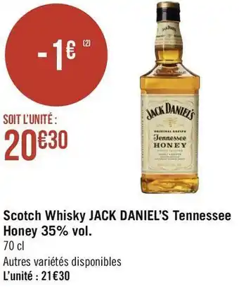 Géant Casino Jack daniel's scotch whisky tennessee honey 35% vol. offre