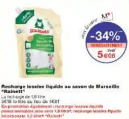 Monoprix Recharge lessive liquide au savon de Marseille Rainett offre