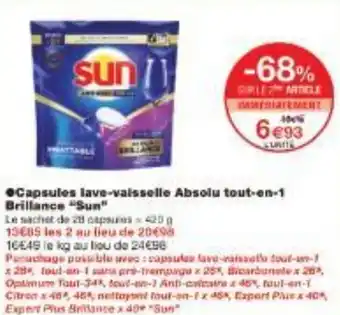 Monoprix Capsules lave-vaisselle Absolu tout-en-1 Brillance Sun offre