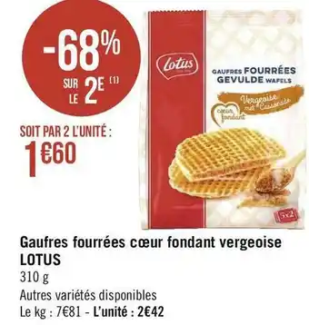 Géant Casino Lotus gaufres fourrées cœur fondant vergeoise offre