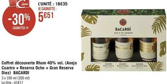 Géant Casino Bacardi coffret découverte rhum 40% vol. (anejo cuartro + reserva ocho + gran reserva diez) offre
