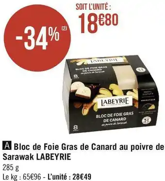 Labeyrie bloc de foie gras de canard au poivre de sarawak