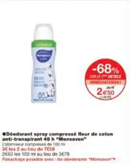 Monoprix Déodorant spray compressé fleur de coton anti-transpirant 48 h Monsavon offre