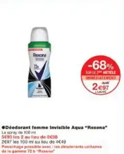 Monoprix Déodorant femme Invisible Aqua Rexona offre