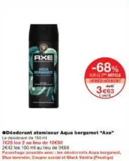 Monoprix Déodorant atomiseur Aqua bergamot Axe offre