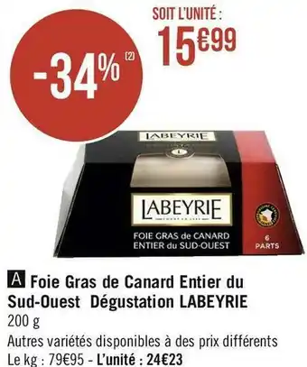 Géant Casino Fauchon bloc de foie gras de canard du sud-ouest avec morceaux offre