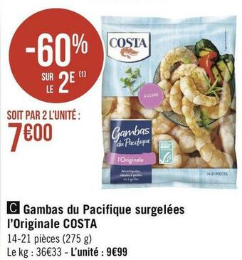 Géant Casino Costa gambas du pacifique surgelées l’originale offre