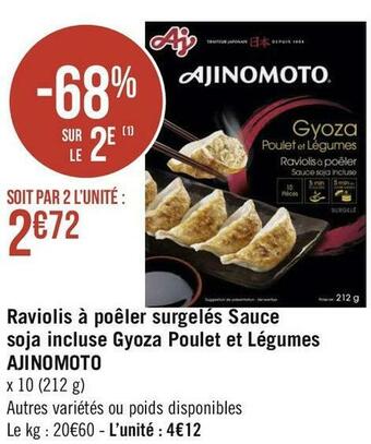 Géant Casino Ajinomoto raviolis à poêler surgelés sauce soja incluse gyoza poulet et légumes offre