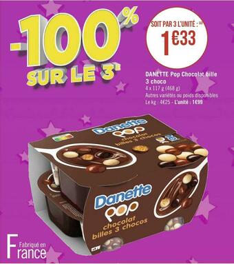 Géant Casino Danette pop chocolat bille 3 choco offre