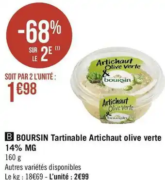 Géant Casino Boursin boursin tartinable artichaut olive verte 14% mg offre