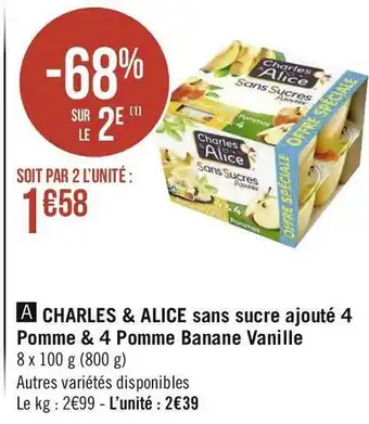 Charles & alice charles & alice sans sucre ajouté 4 pomme & 4 pomme banane vanille