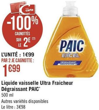 Géant Casino Paic liquide vaisselle ultra fraicheur dégraissant* offre