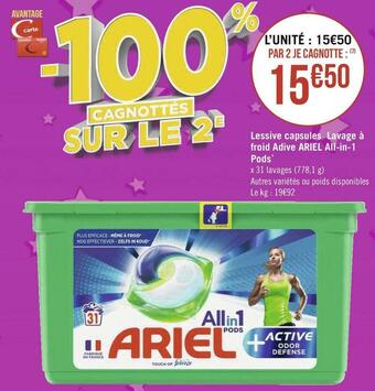 Géant Casino Ariel lessive capsules lavage à froid adive all-in-1 pods offre