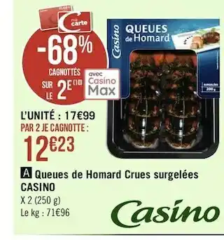 Casino queues de homard crues surgelées