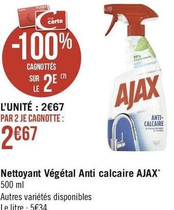 Géant Casino Ajax nettoyant végétal anti calcaire* offre