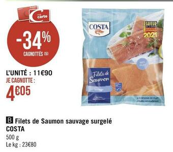 Géant Casino Costa filets de saumon sauvage surgelé offre