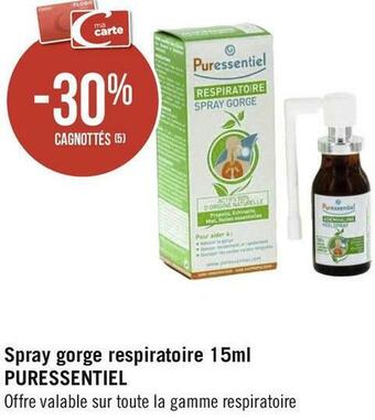 Géant Casino Puressentiel bon plan sur spray gorge respiratoire 15ml de la marque puressentiel offre