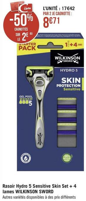 Wilkinson rasoir hydro 5 sensitive skin set + 4 lames