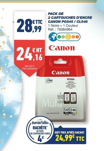 Bureau Vallée Canon pack de 2 cartouches d’encre pg545 / cl546 offre