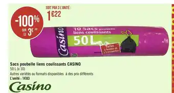 Géant Casino Casino sacs poubelle liens coulissants offre