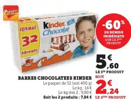 Super U Barres chocolatees kinder offre