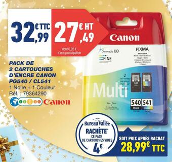 Bureau Vallée Canon pack de 2 cartouches d’encre pg540 / cl541 offre