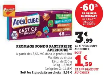 Super U Fromage fondu pasteurise apericube offre