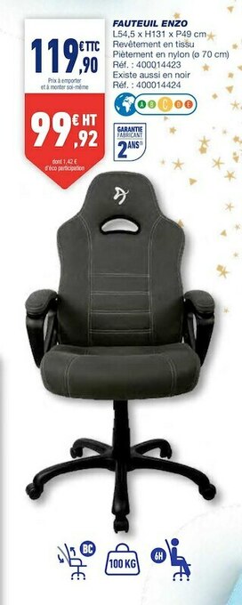 Bureau Vallée Enzo fauteuil offre
