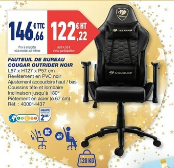 Bureau Vallée Fauteuil de bureau cougar outrider noir offre