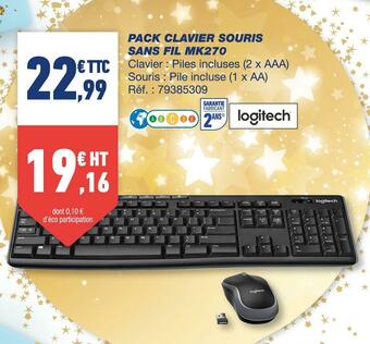 Bureau Vallée Logitech pack clavier souris sans fil mk2700 offre