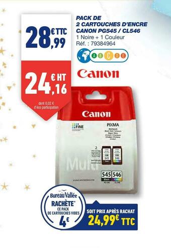 Bureau Vallée Canon pack de 2 cartouches d’encre pg545 / cl546 offre
