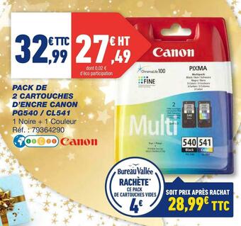 Bureau Vallée Canon pack de 2 cartouches d’encre pg540 / cl541 offre