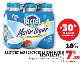 Super U Lait uht sans lactose 1,2% mg matin leger lactel offre