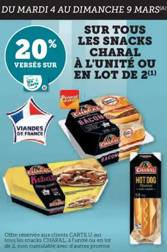 Super U Sur tous les snacks charal à l'unité ou en lot de 2 offre