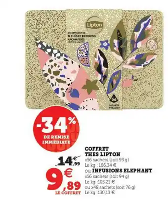 U Express Coffret Thés Lipton Ou Infusions éléphant offre