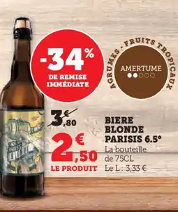 Super U Biere blonde parisis 6.5° offre