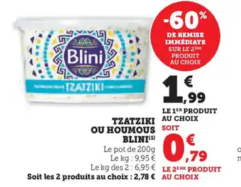 Super U BLINI Tzatziki ou houmous offre