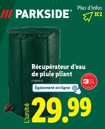 Lidl PARKSIDE Récupérateur d'eau de pluie pliant offre