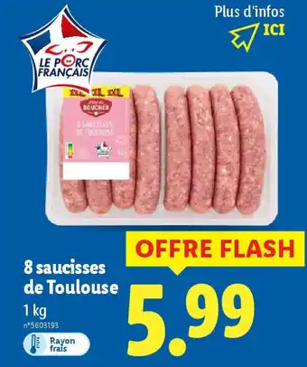 Lidl 8 saucisses de Toulouse offre