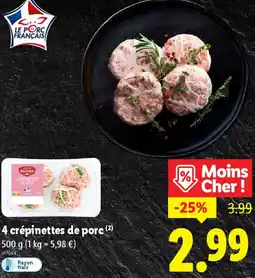 Lidl 4 crépinettes de porc offre