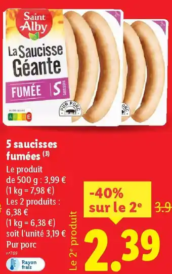 Lidl 5 saucisses fumées offre