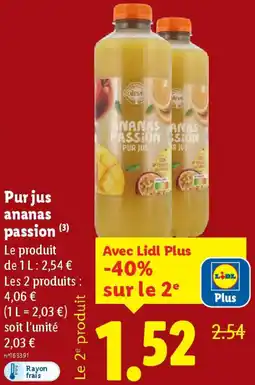 Lidl Pur jus ananas passion offre