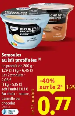 Lidl Semoules au lait protéinées offre