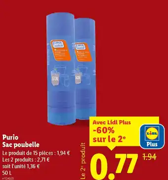 Lidl Purio Sac poubelle offre