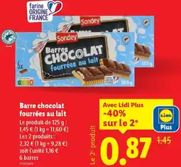 Lidl Barre chocolat fourrées au lait offre